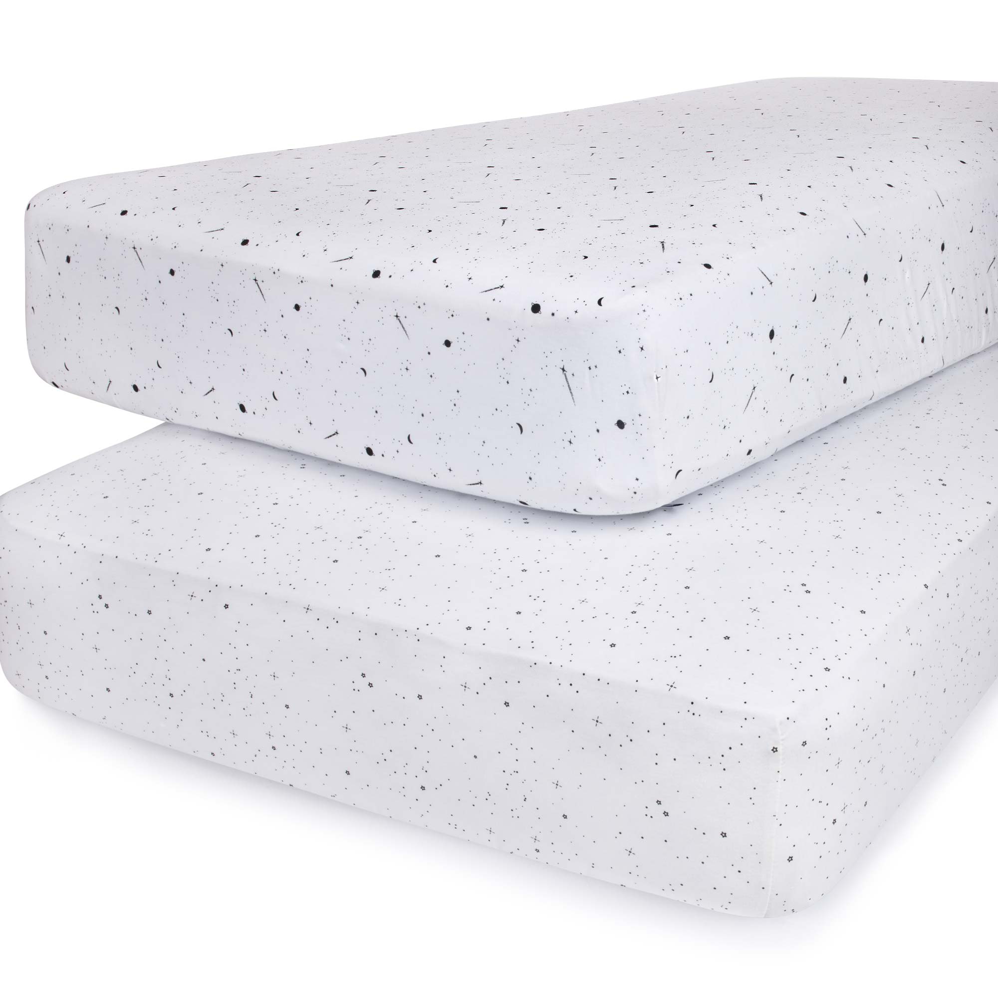2-Pack Gift ready Fitted Crib Sheet Set Black and white celestial