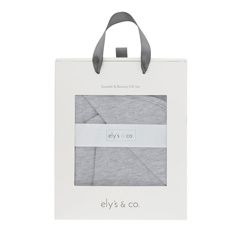 Jersey Knit Heather Grey Swaddle and Beanie Gift Set