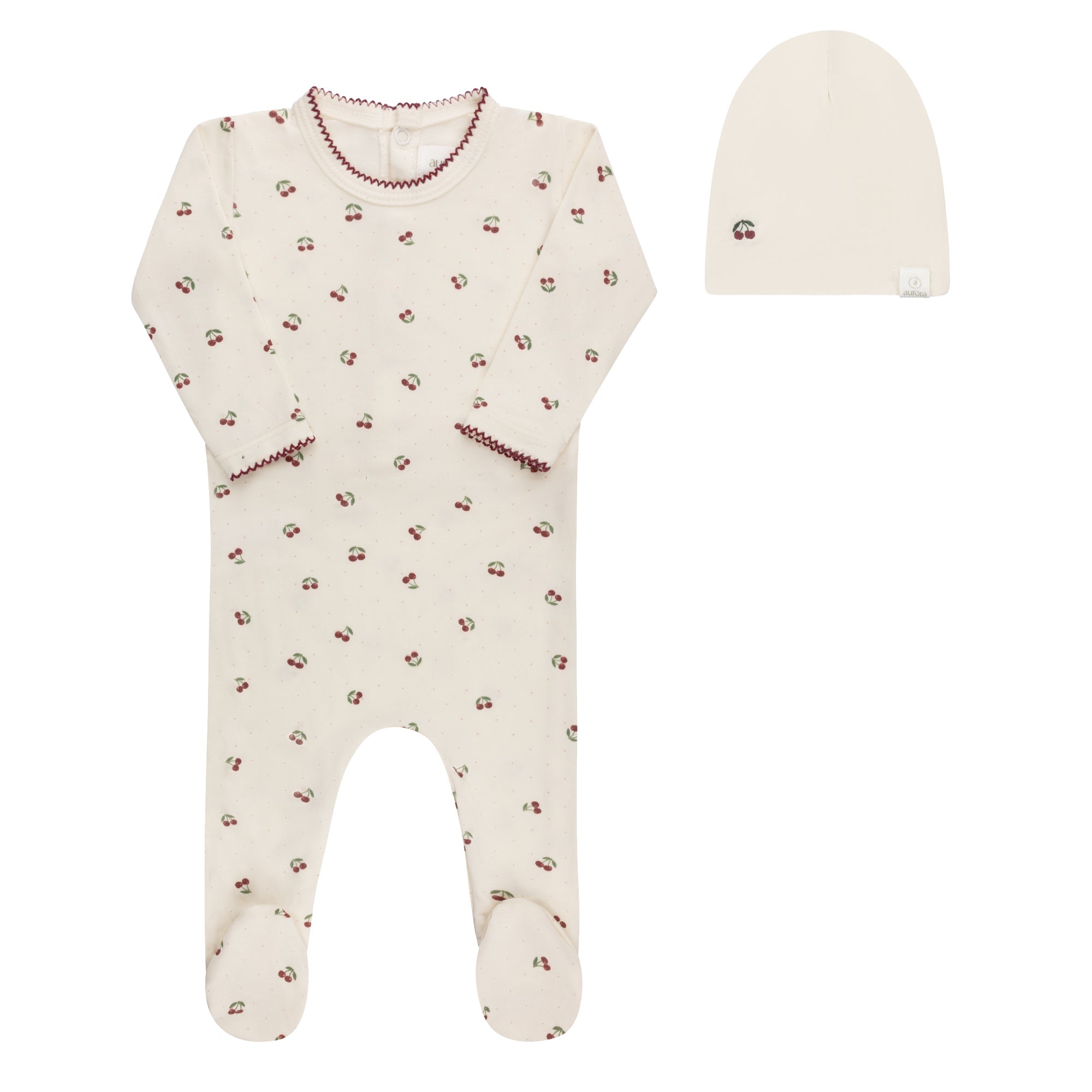 Modal Cherry Print Collection Footie + Beanie