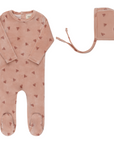 Velour Leaf Pattern Collection - Footie + Bonnet