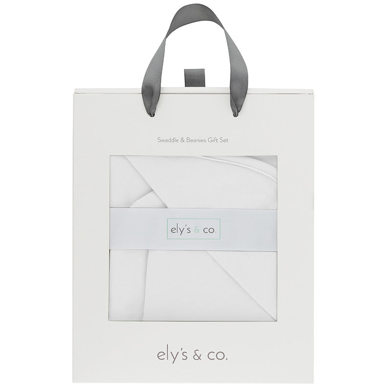 White Cotton Swaddle and Beanie Gift Set