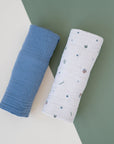 2 Pack Cotton Muslin Swaddle Blanket - Blue Garden Flower