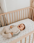 Hypoallergenic crib sheet set forest grey leaf print
