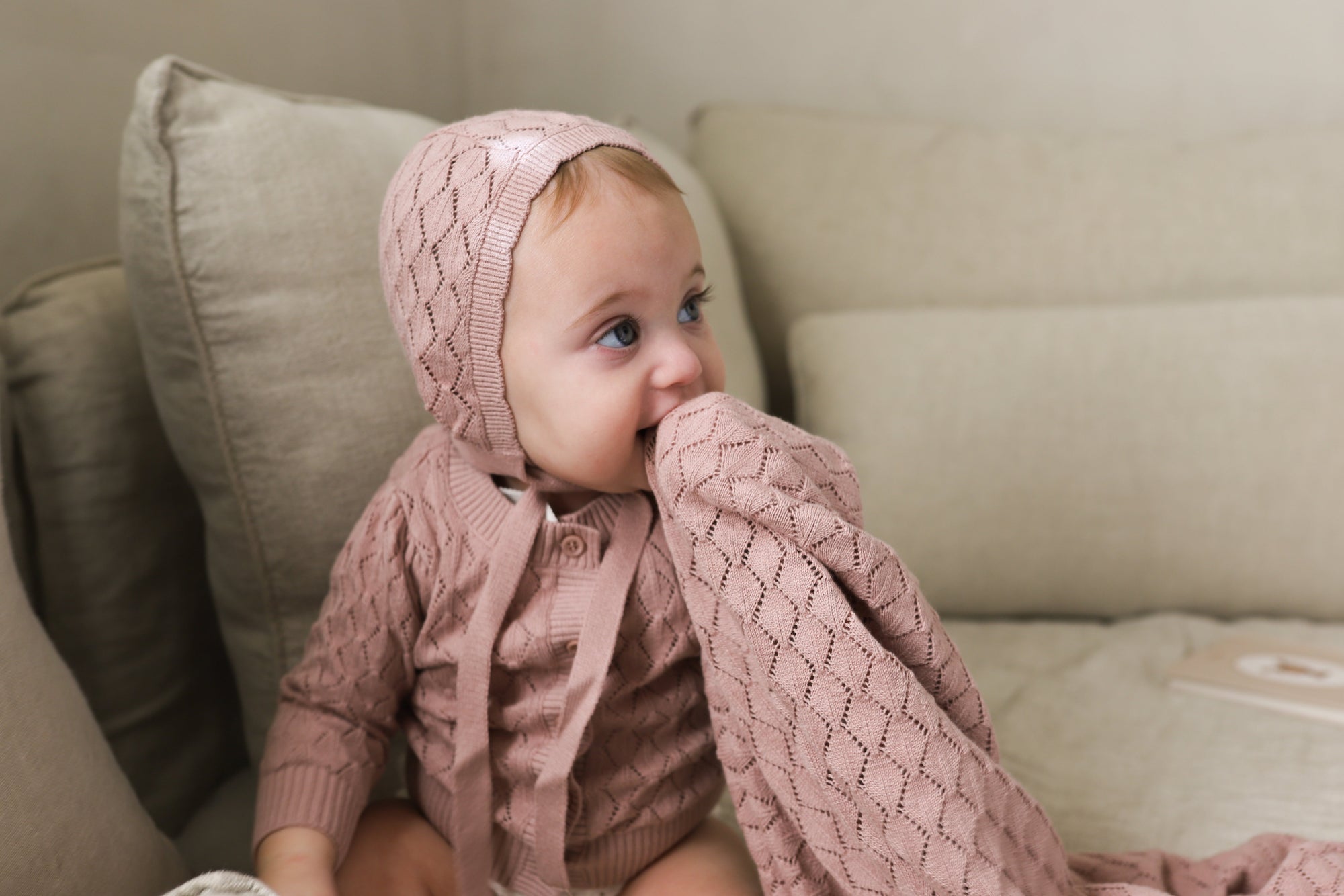 Stitch  Collection -  Diamond Pointelle Knit Blanket