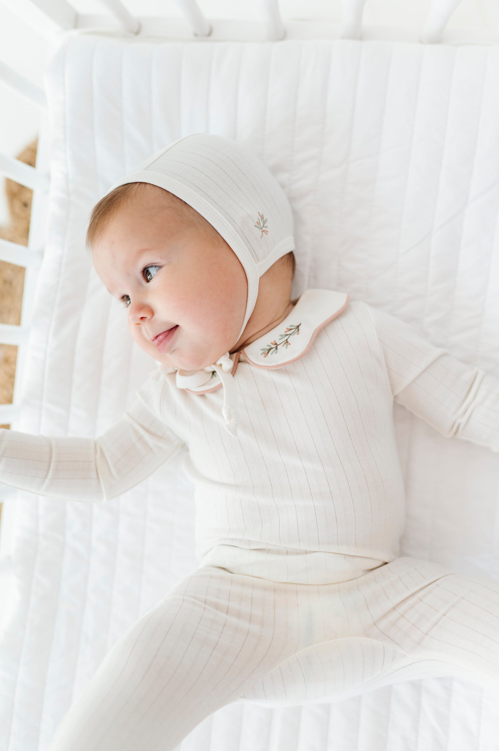 Organic Wide Rib Embroidered Scallop Collar Collection - Footie