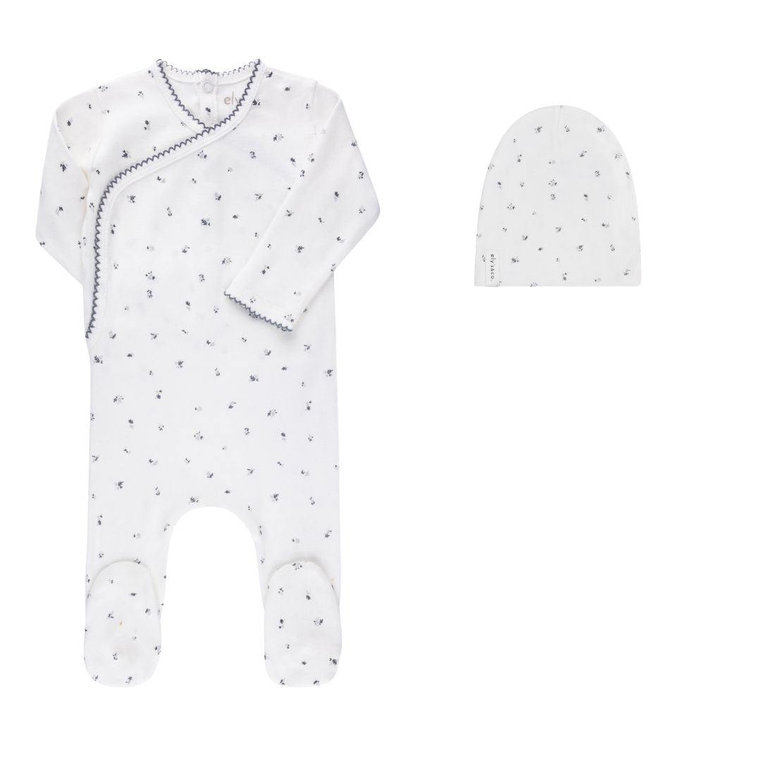 Organic Cotton Cluster Flower &amp; Leaf  Collection - Footie + Beanie