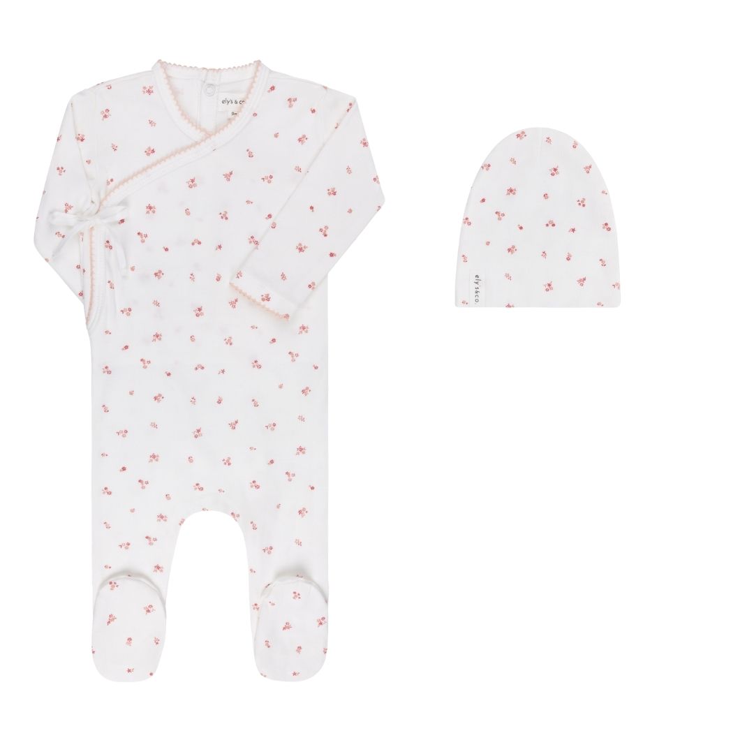 Organic Cotton Cluster Flower &amp; Leaf  Collection - Footie + Beanie