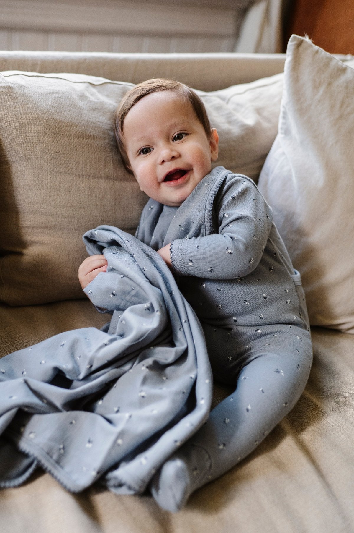 Organic Cotton Cluster Flower &amp; Leaf  Collection - Footie + Beanie