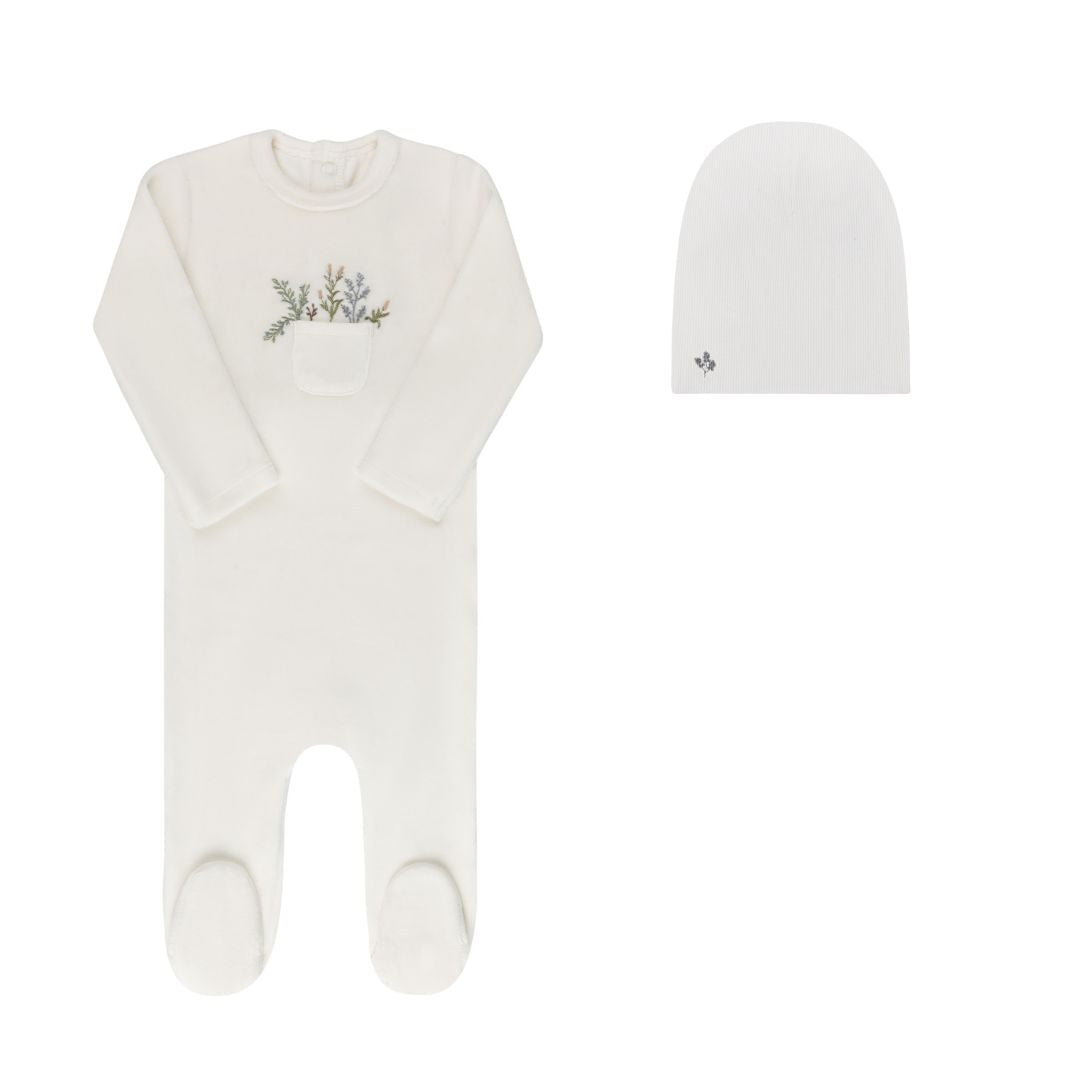 Velour Pocket Full of Flowers Collection - Footie + Cotton Beanie