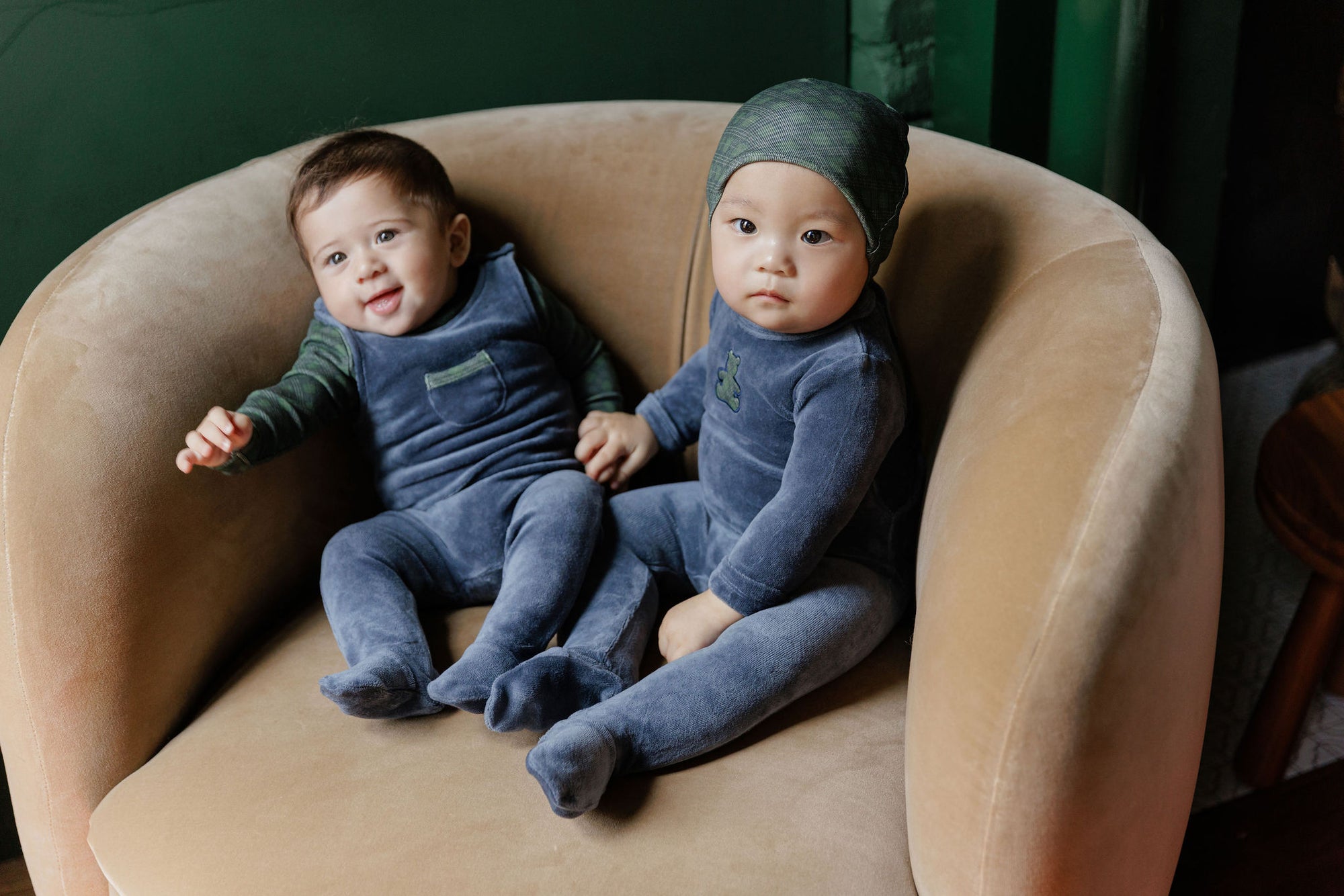 Velour Plaid Bear Collection - Footie + Beanie