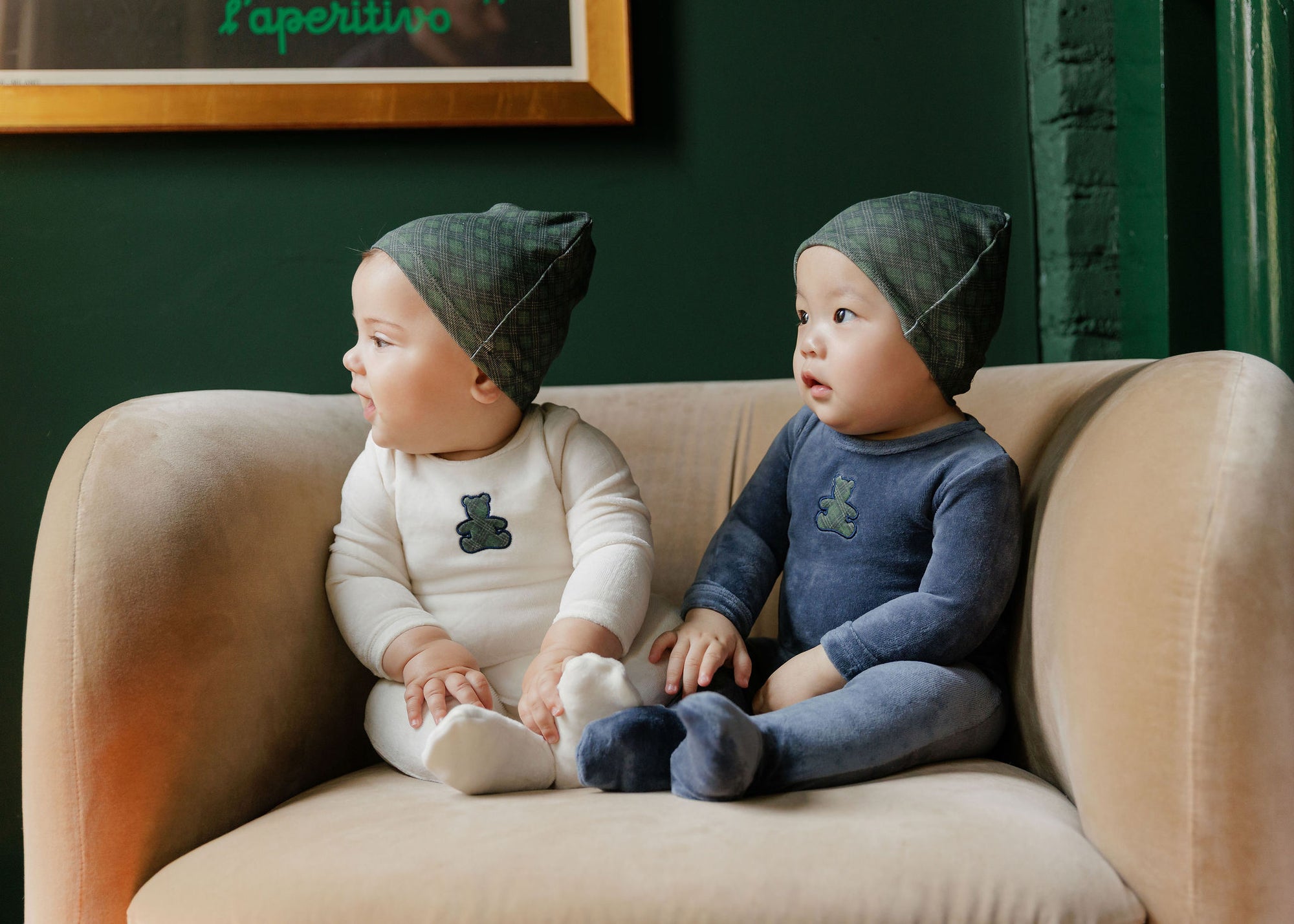 Velour Plaid Bear Collection - Footie + Beanie