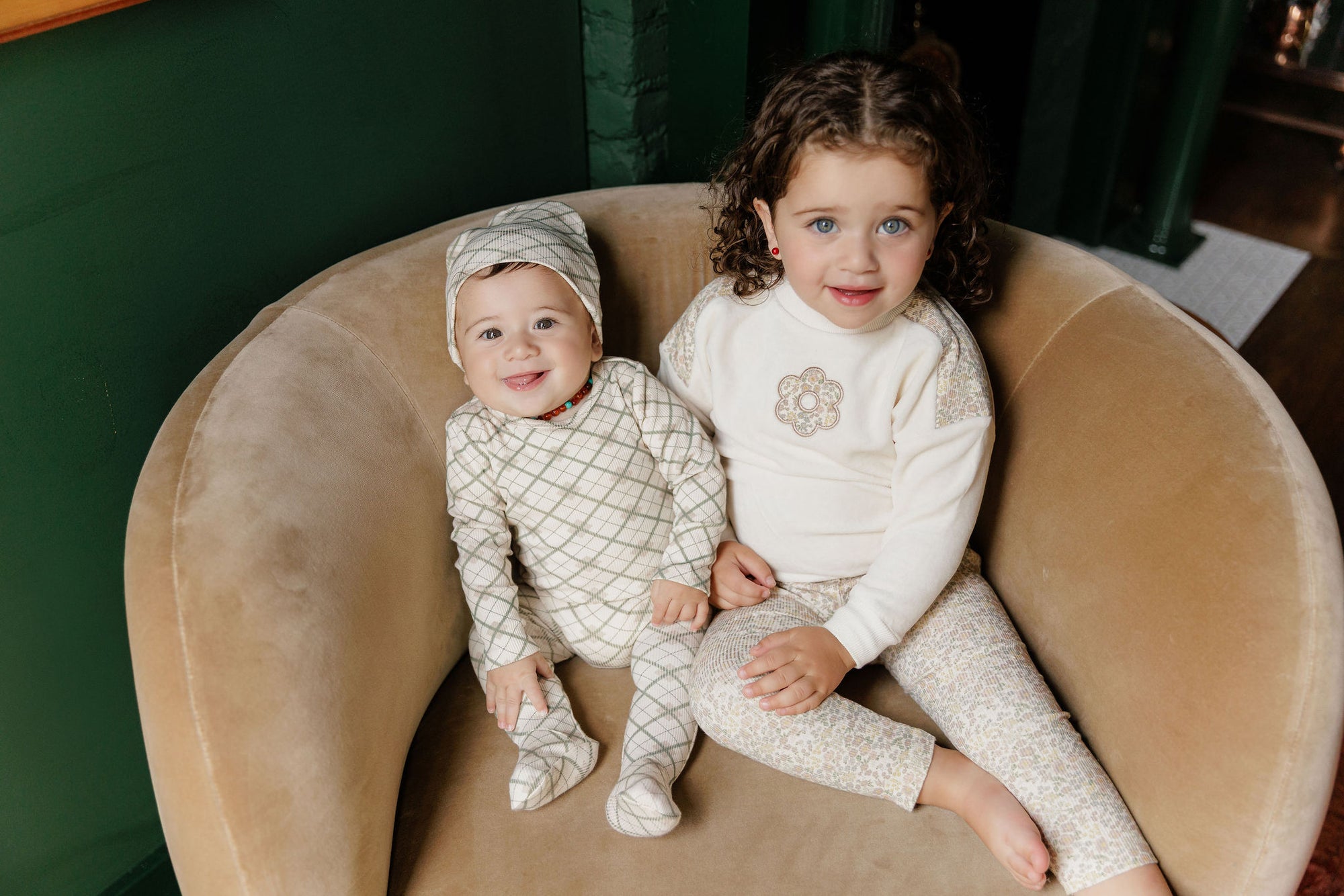 Cotton Plaid Print Collection - Footie + Beanie