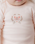 Soft pink Cotton Baby Footie – Garden Floral Center closeup