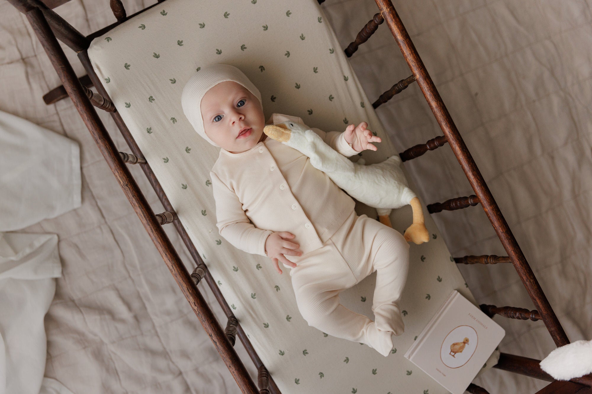 Ribbed Cardigan Set  - 2Pc Footed Baby Set + Beanie