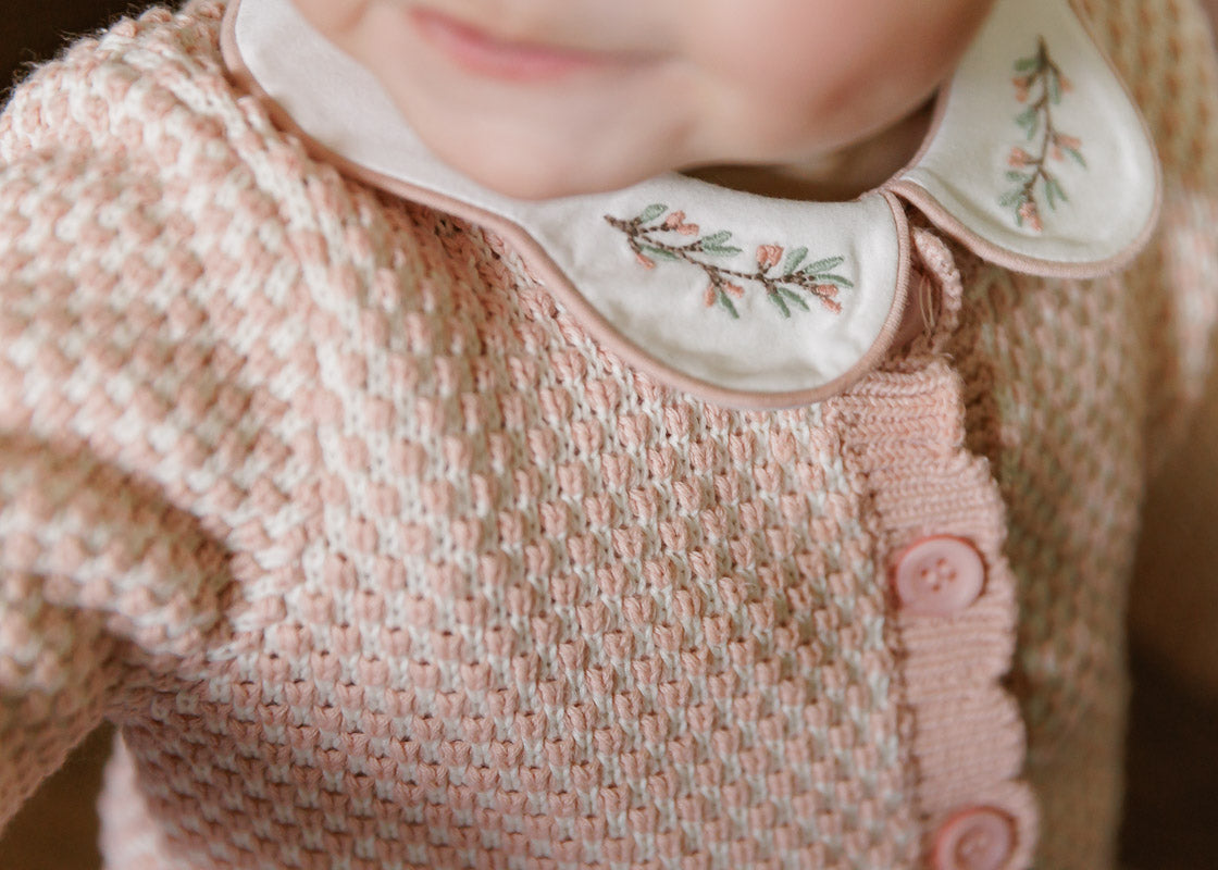 Organic Wide Rib Embroidered Scallop Collar Collection - Footie