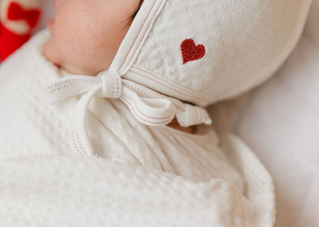 Cotton - Embroidered Heart and Star Collection - Bonnet