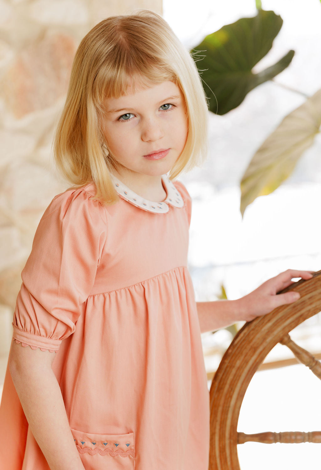 Tulip Collar 3/4 Sleeve Linen Dress – Wave Collection
