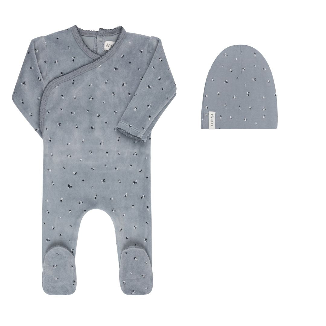 Velour Cluster Flower &amp; Leaf Collection - Footie + Cotton Beanie