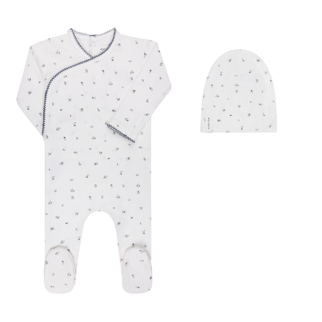 Velour Cluster Flower &amp; Leaf Collection - Footie + Cotton Beanie