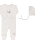 Velour Embroidered Flowers Collection - Footie + Bonnet