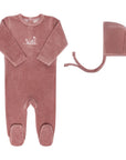 Velour Embroidered Flowers Collection - Footie + Bonnet