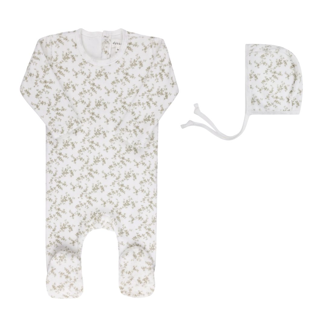 Velour Vine Pattern Collection - Footie + Bonnet