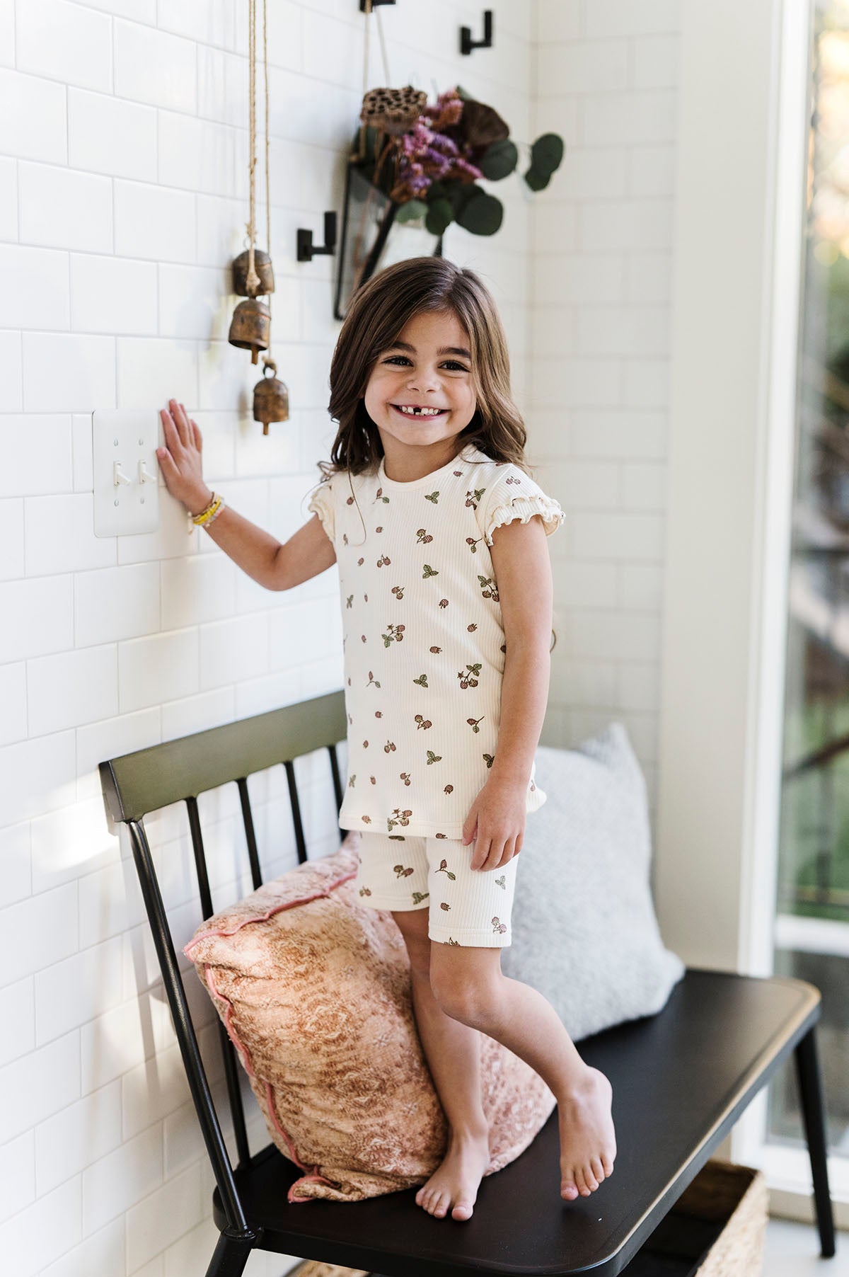 Ribbed Cotton - Raspberries Collection - Short Sleeve Lounge Set