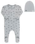 Blue cherry print collection footie and beanie