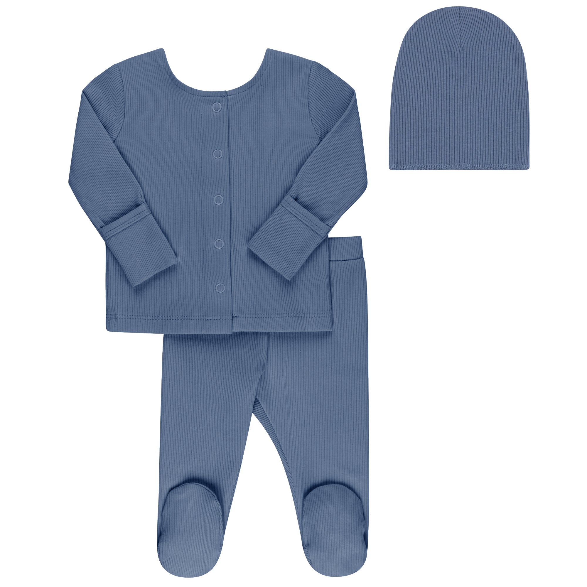 Ribbed Cardigan Set  - 2Pc Footed Baby Set + Beanie