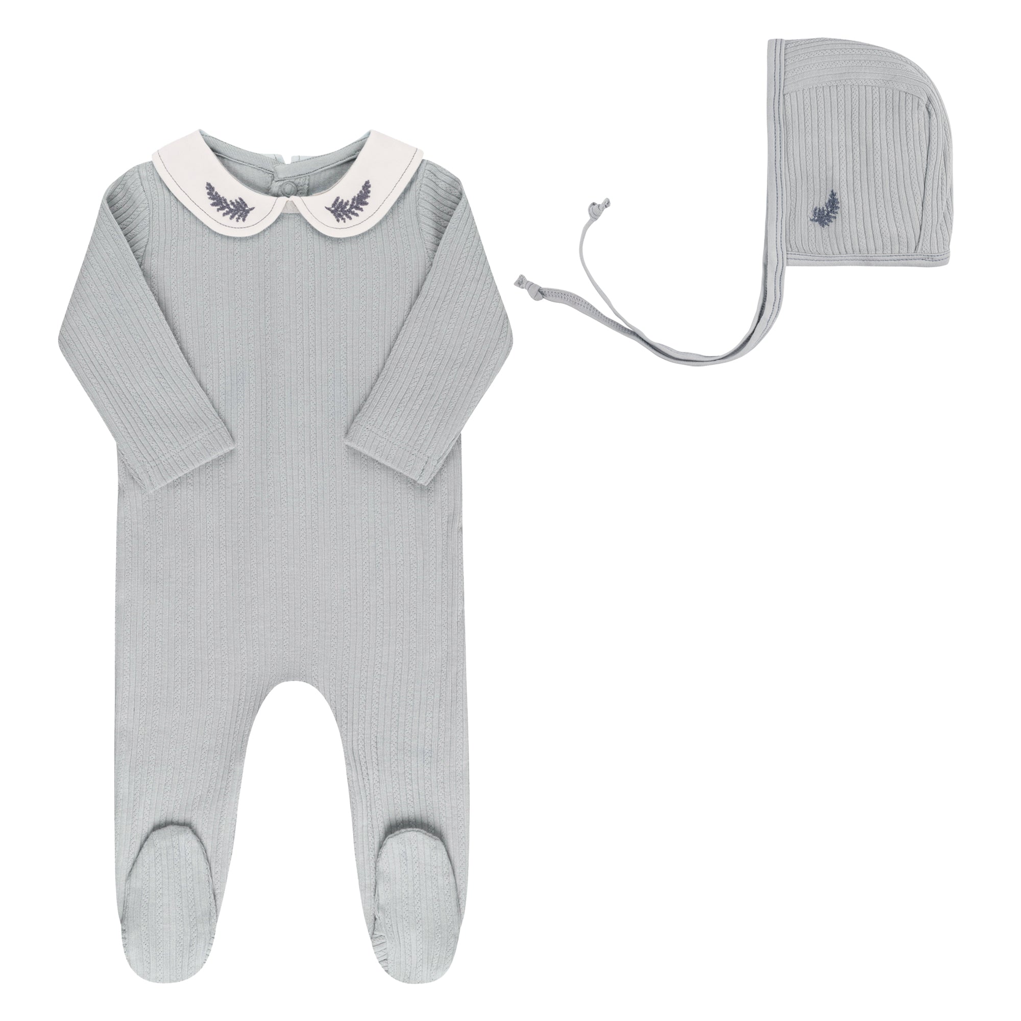 Organic Cotton Embroidered Collar Collection - Footie + Bonnet