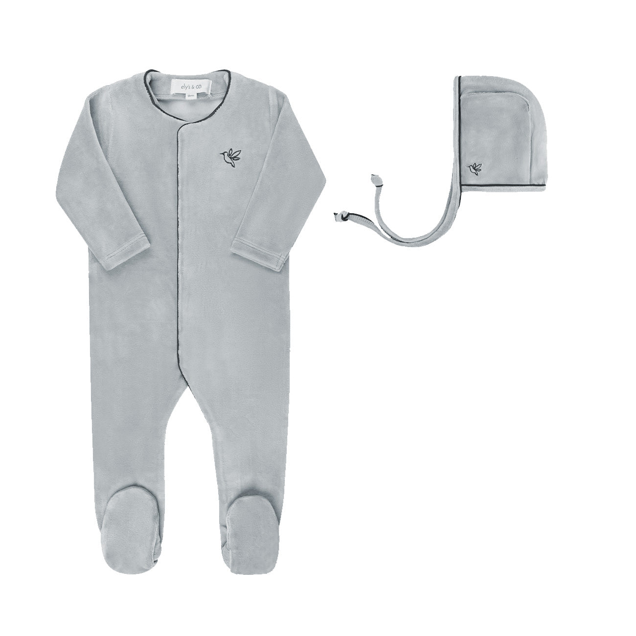 Velour Embroidered Bird &amp; Butterfly Collection - Footie + Bonnet