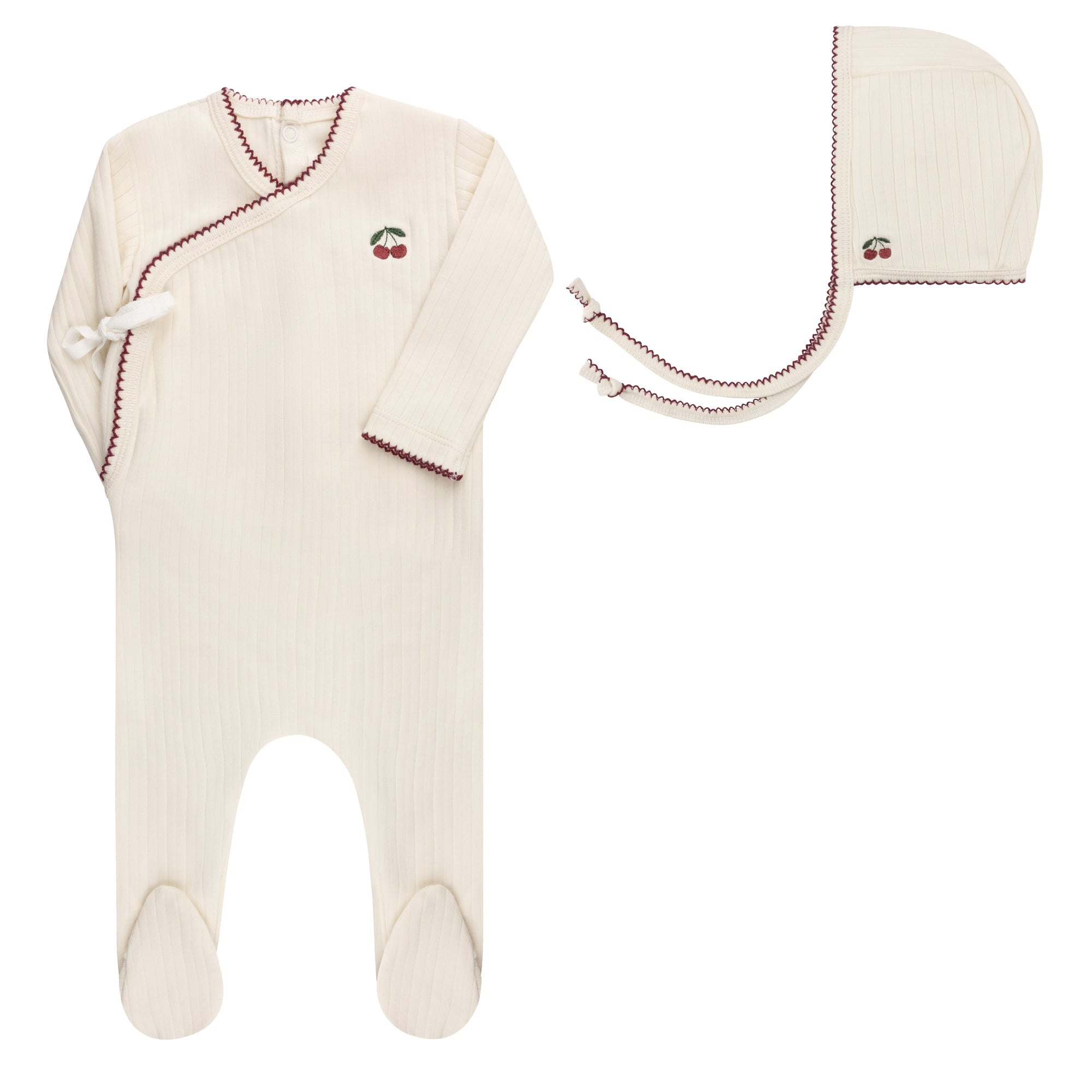 Embroidered Cherry Collection - Footie + Bonnet