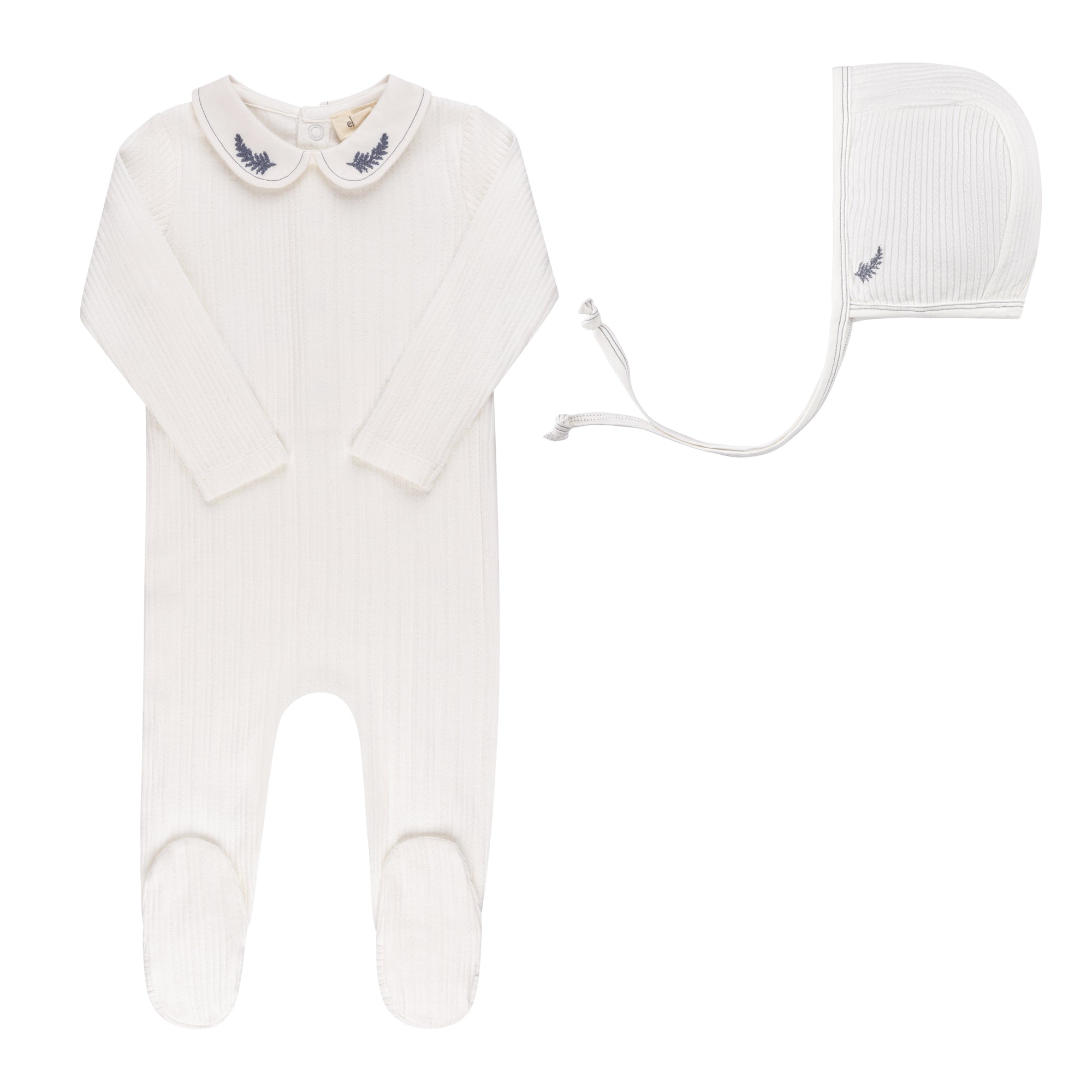 Organic Cotton Embroidered Collar Collection - Footie + Bonnet
