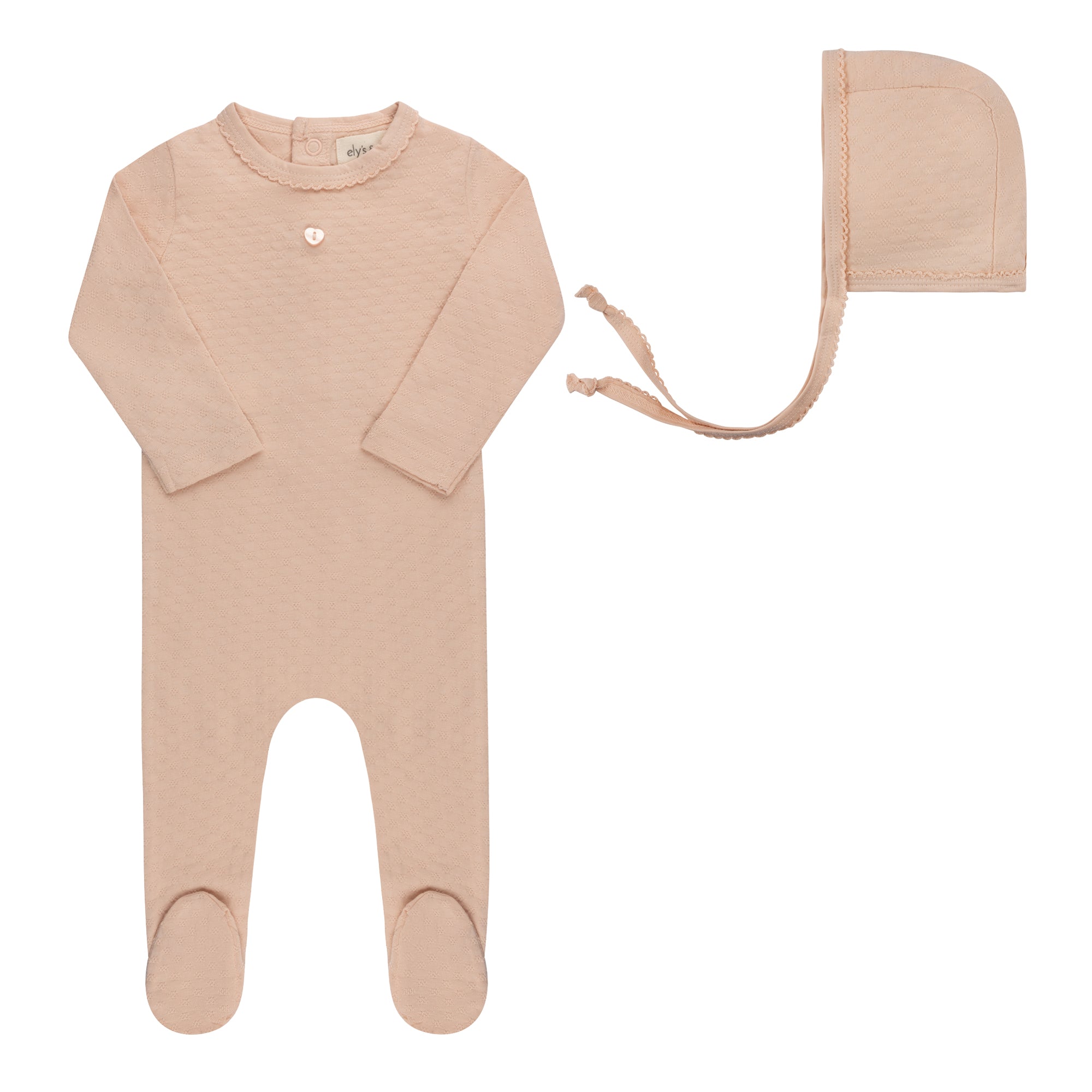 Heart and Star Button Pointelle Collection - Footie + Bonnet