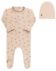 Pink cherry print collection footie and beanie