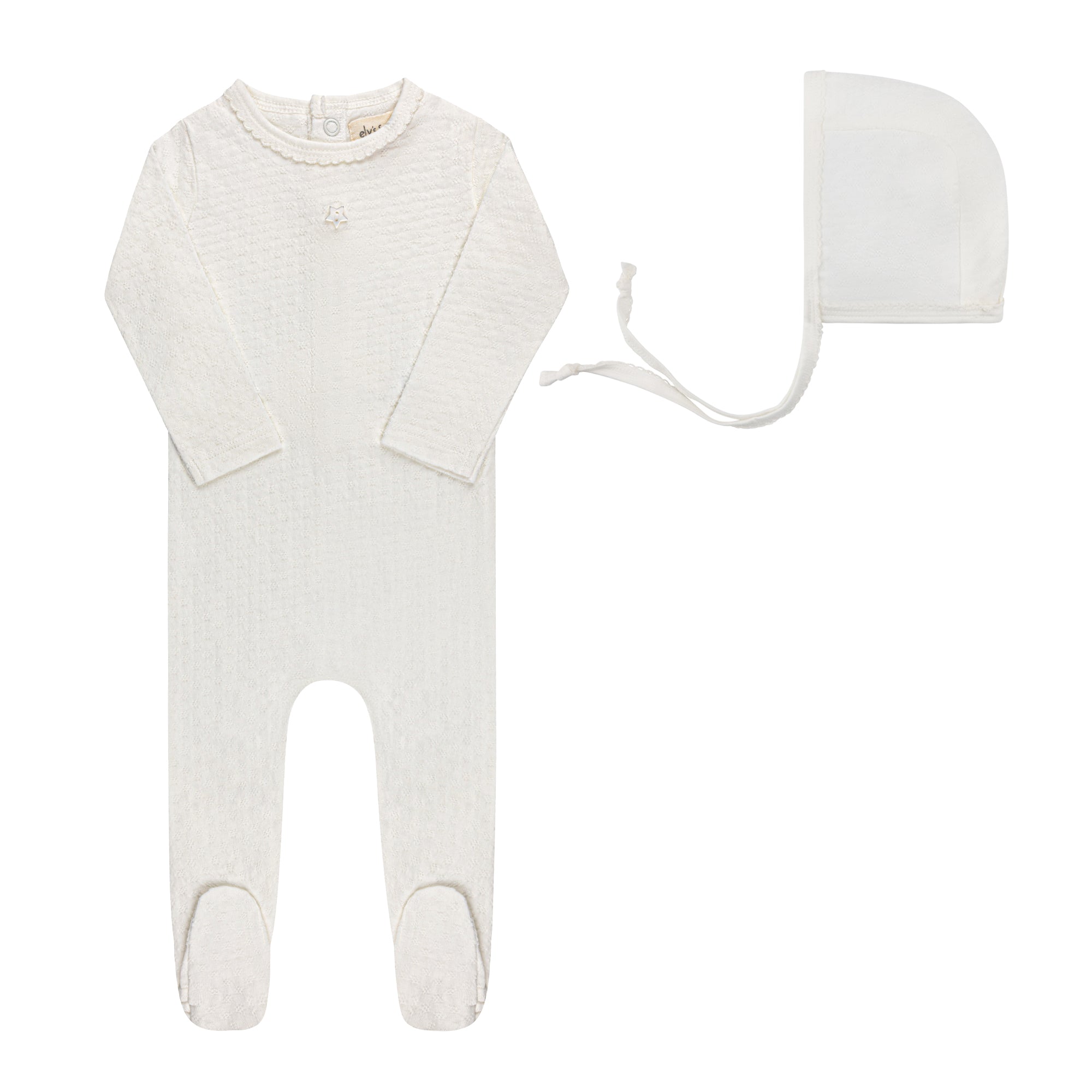 Heart and Star Button Pointelle Collection - Footie + Bonnet