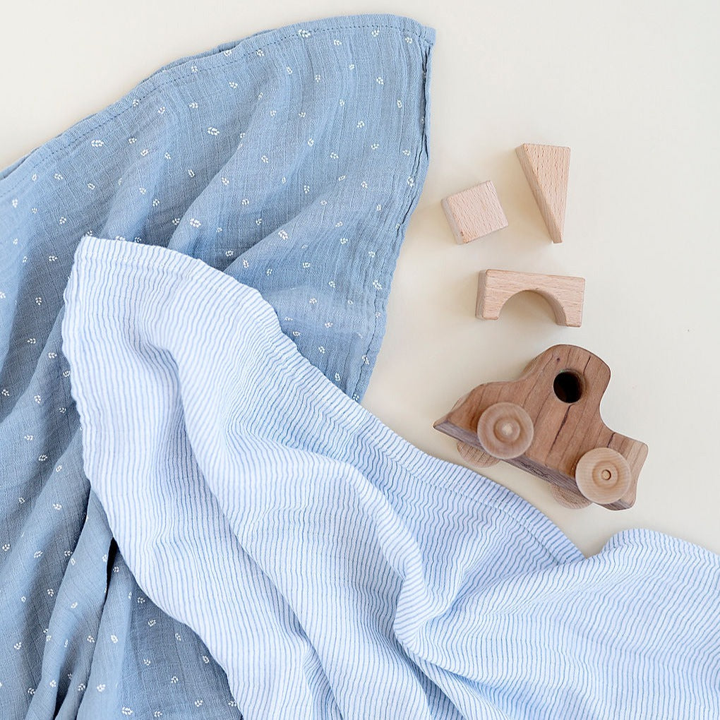 2 Pack Cotton Muslin Swaddle Blanket - Blue Leaf
