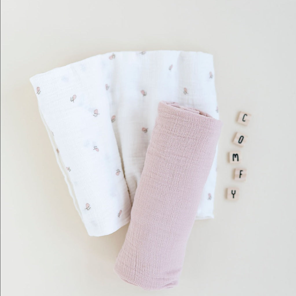 2 Pack Cotton Muslin Swaddle Blanket - Pink Pear