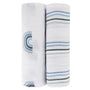 2 Pack Dusty Blue Rainbow Cotton Muslin Swaddle Blanket