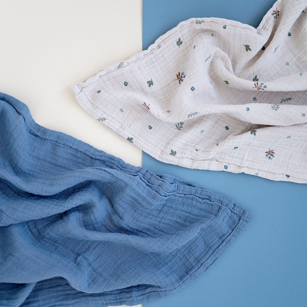 2 Pack Cotton Muslin Swaddle Blanket - Blue Garden Flower