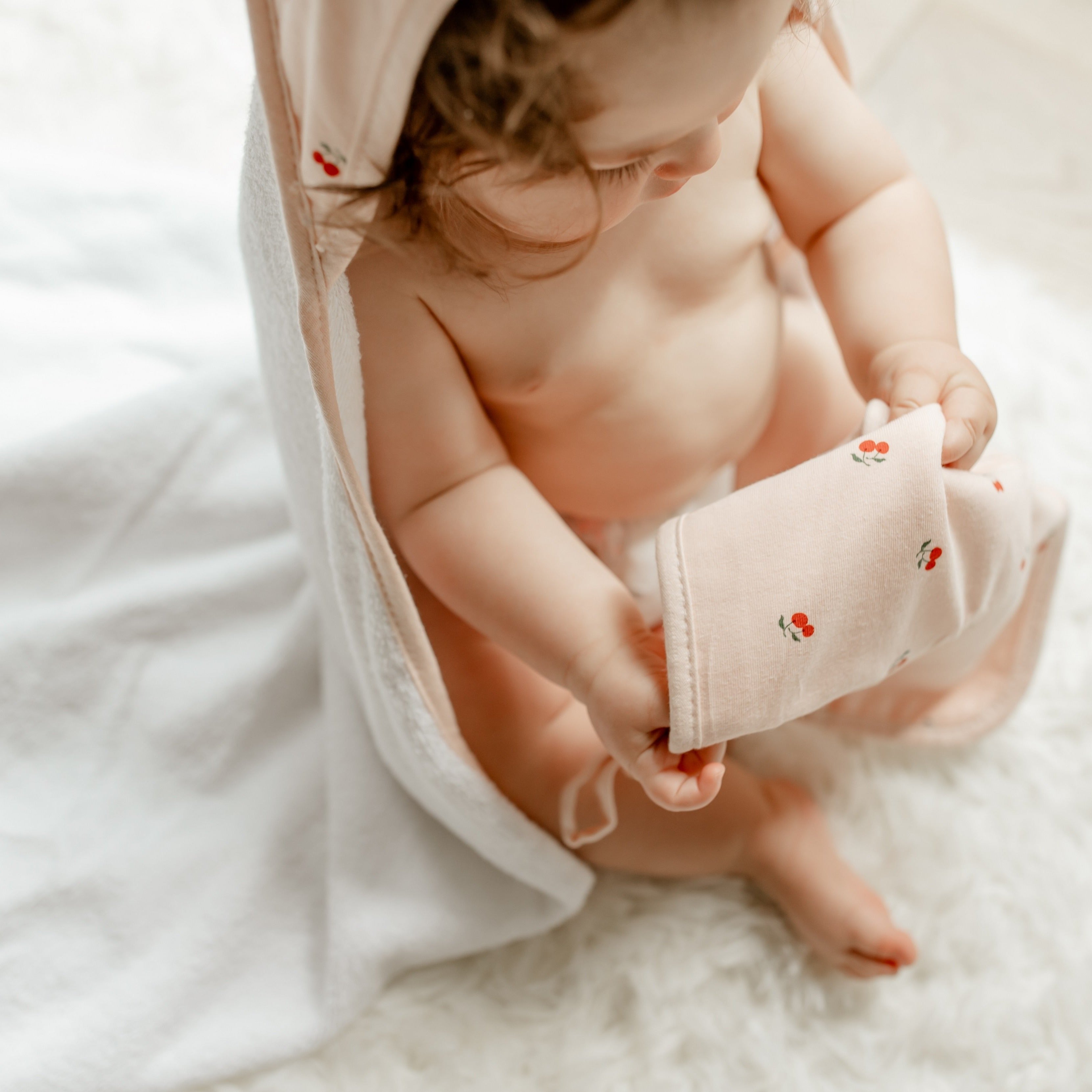 Pink Cherries Hooded Towel &amp; Washcloth