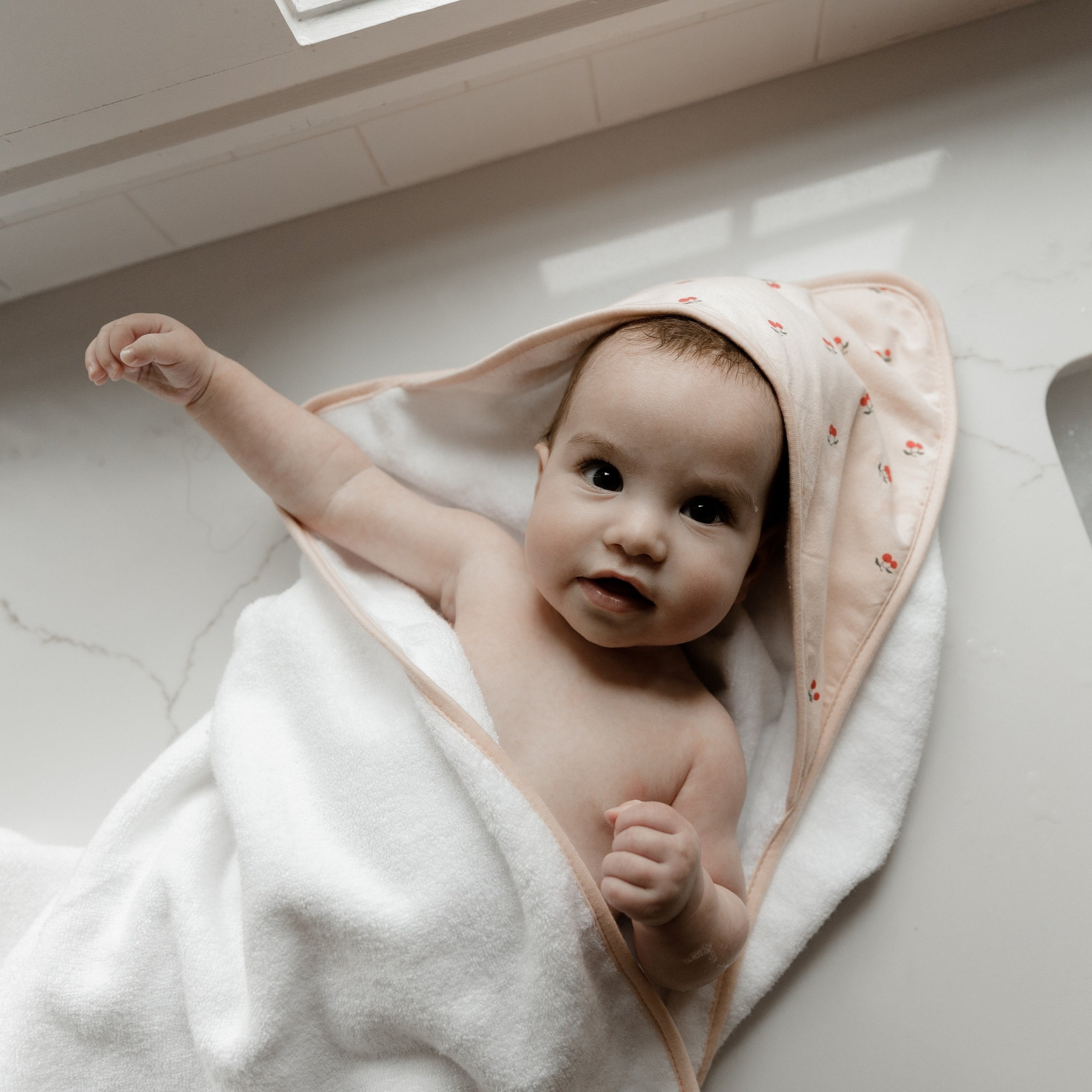 Pink Cherries Hooded Towel &amp; Washcloth