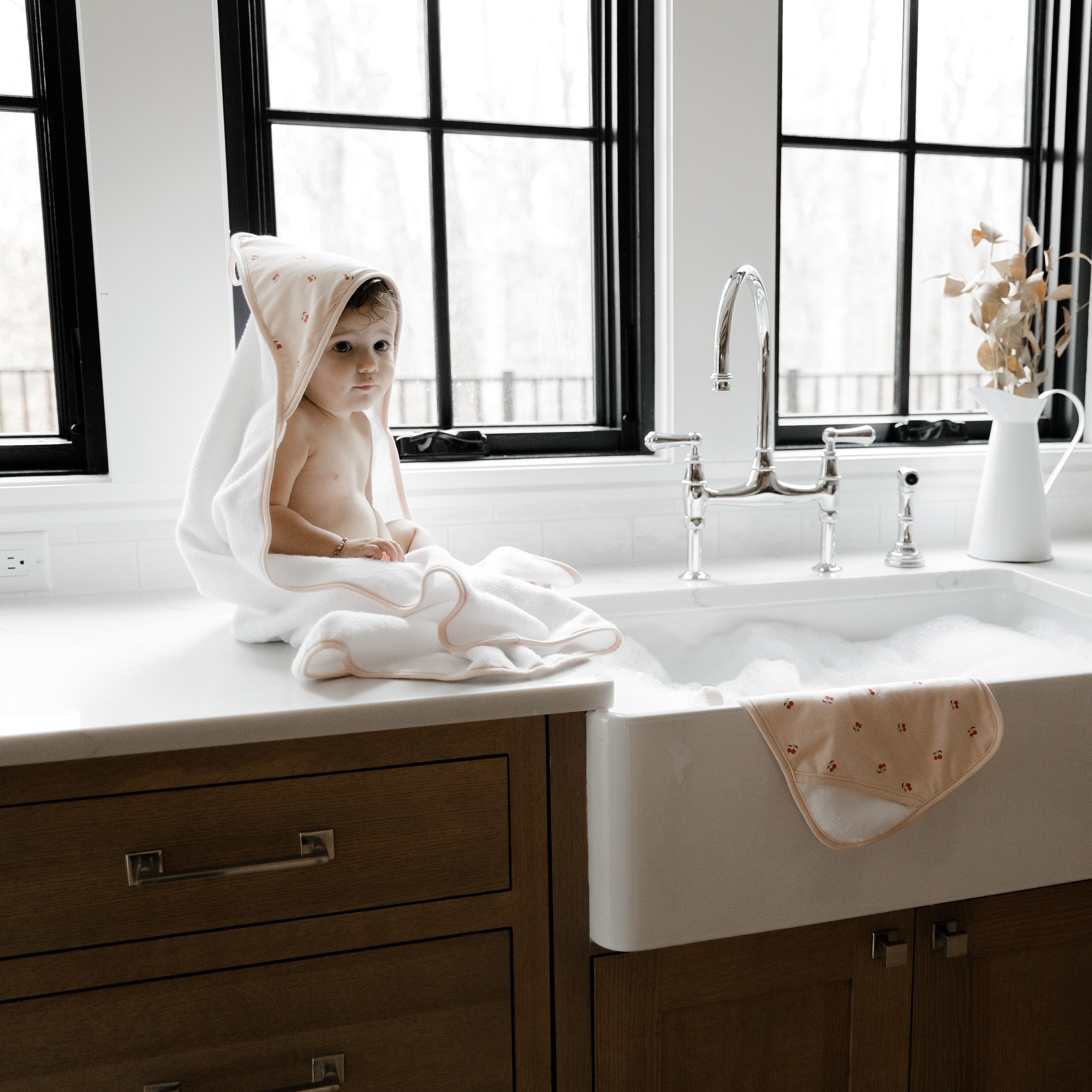 Pink Cherries Hooded Towel &amp; Washcloth