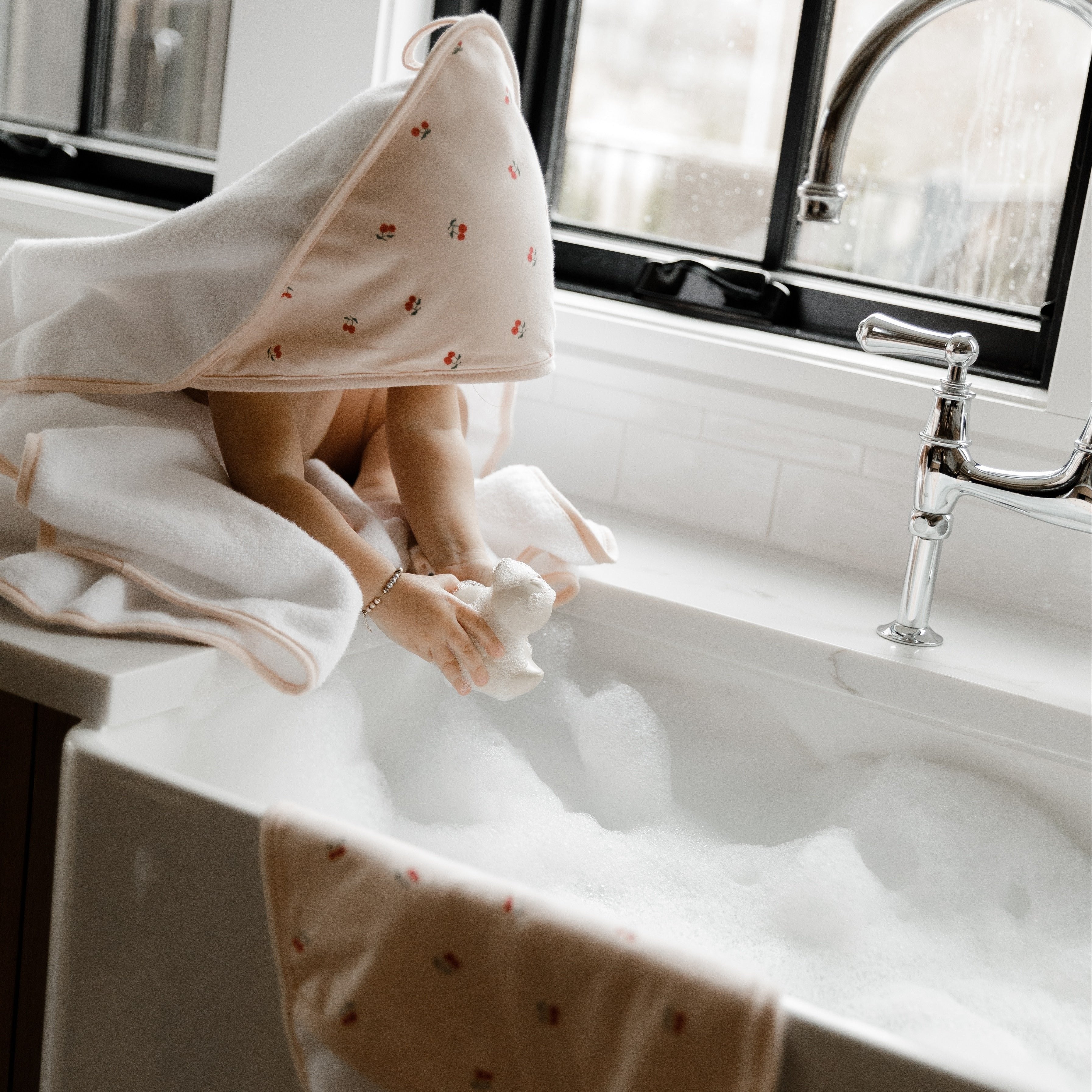 Pink Cherries Hooded Towel &amp; Washcloth